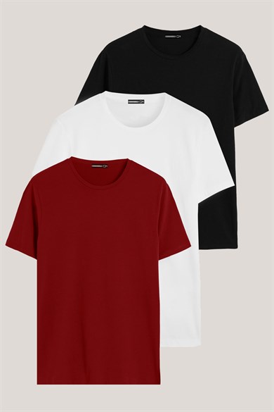 Siyah-Beyaz-Kırmızı Renk Regular Fit Pamuklu Erkek Tişört